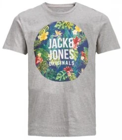 Jack & Jones Original Crew Neck Rain Print T-shirt Light Grey