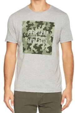 Firetrap Yakona Crew Neck Cotton Printed T-shirt Grey Marl